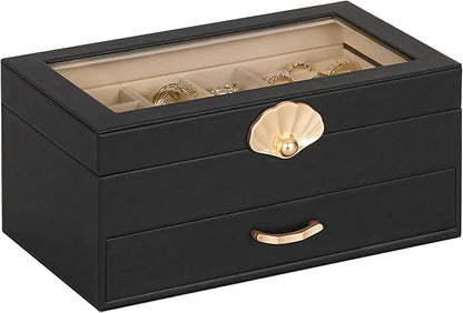 Jewelry Box with 1 Drawers: Display Organizer for Earrings Necklaces - Gifts for Girls Women (Black)