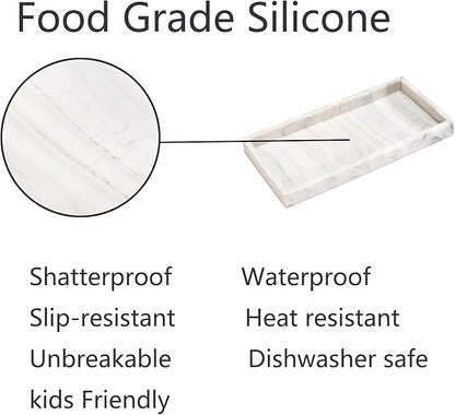 DNC Silicone Bathroom Tray for Counter, 2PC 7.9" Small Vanity Tray for Countertop, Kitchen Sink Soap Tray for Dish Holder Dispenser Toilet Tank Desk Organizer