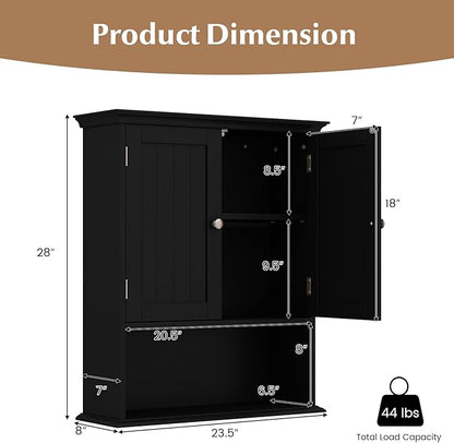 Giantex Bathroom Cabinet Wall Mount, Medicine Cabinet with Adjustable Shelf, Open Shelf, Over The Toilet Space Saver Storage Organizer for Laundry Room, Kitchen, Cupboard (Black)