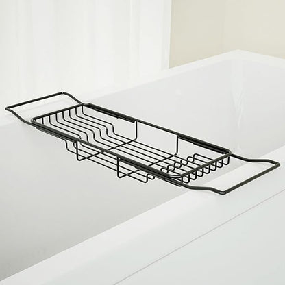 Stainless Steel Bathtub Caddy Tray, Expandable Bath Tub Tray Table, Adjustable Bathroom Tray, Bath Organizer Tub Shelf,Black,26.8~35.4in