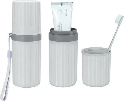 Mulbozy Travel Toothbrush Holder, Large Travel Toothbrush Cup Case, Portable Travel Toothbrush Toothpaste Makeup Storage for Business Trip Camping School - Gray