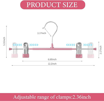 Pants Hangers with Clips 20 Pack Adjustable Skirt Hangers for Women Non-Slip Trousers Hanger for Jeans Clothes Hangers for Pants Heavy Duty Space Saving Shorts Hangers,Pink,12Inch