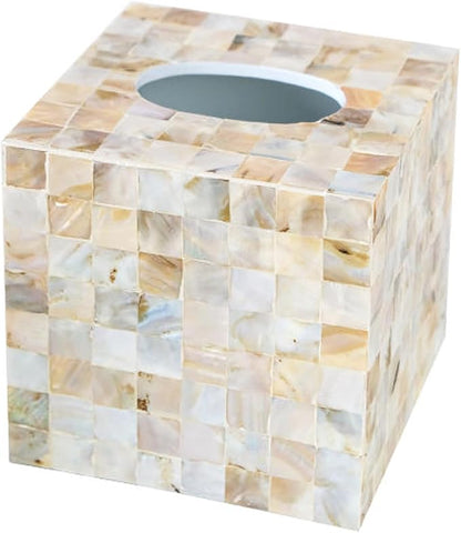 i-lan Mother of Pearl Tissue Holder,Sea Pearl Shell Decorative Square Tissue Cover Box for Bathroom,Mother of Pearl Napkin Box,MOP Tissue Cover Cube Box(champagne gold)