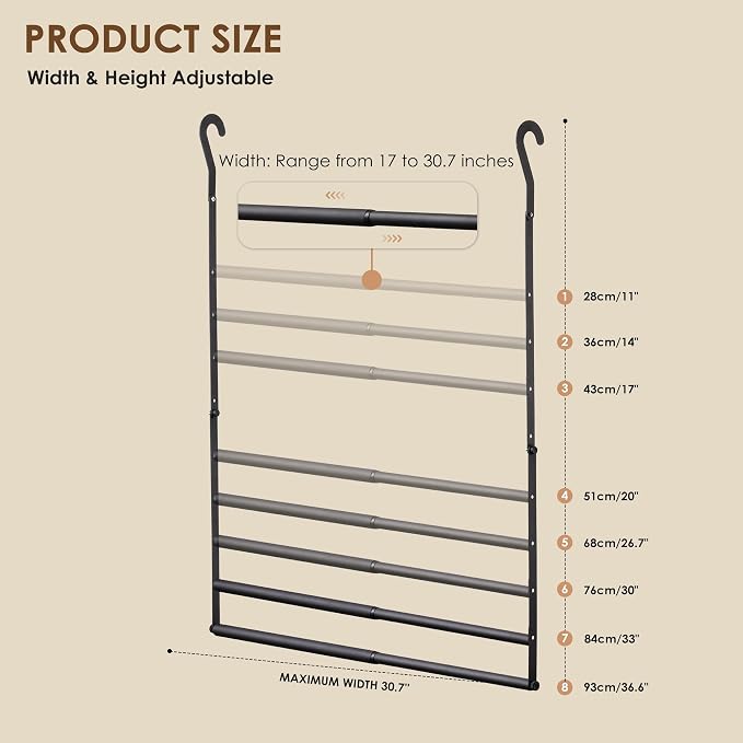 Closet Rod Extenders - Black Adjustable Closet Hanging Rod, Width & Height Expandable Clothes Rod, Space-Saving Closet Organizer for Hanging Clothes, Easy Installation, 1 Pack