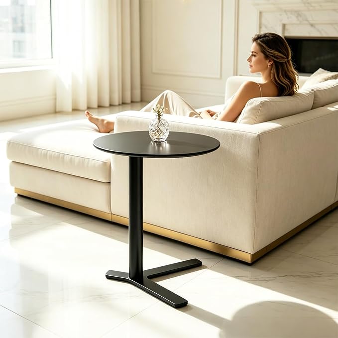 C Shaped End Table Round Side Table Living Room, Unique Aesthetics Simple Coffee Accent Table, Bedside Table Nightstand for Bedroom, Multifunction Metal Small Side Table for Sofa Balcony Couch Patio