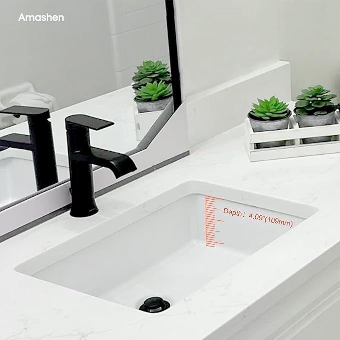 17-Inch Undermount Bathroom Sink, White Ceramic Rectangular Vanity Sink with Overflow, Modern Under Counter Lavatory Basin for Bathroom Vanity, UB-06