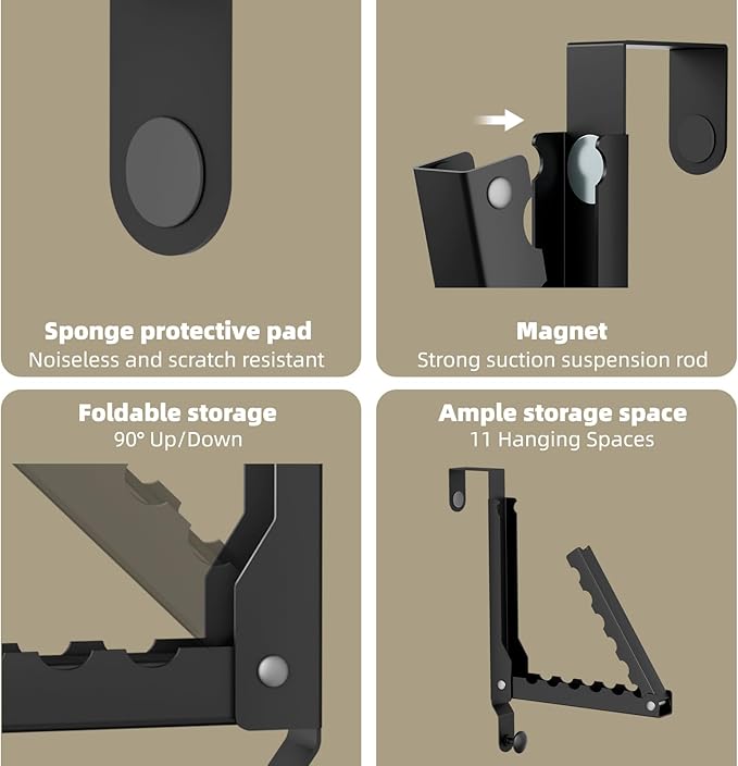 BAKON Over The Door Hangers, Over Door Hooks for Hanging, Small Space Dual Folding Portable Over Door Clothes Hanger for Clothes, Hats, Bags and Towels (1Pack,Black(Update))