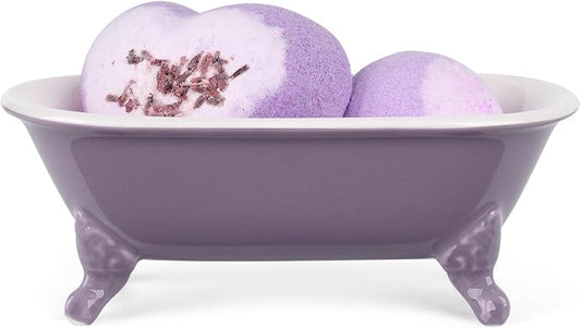 6.5" Ceramic Mini Decorative Clawfoot Bathtub Bar Soap Dish, Kitchen Sponge Holder and Shower Tray for Bathroom, 1 Pack(Lavender)