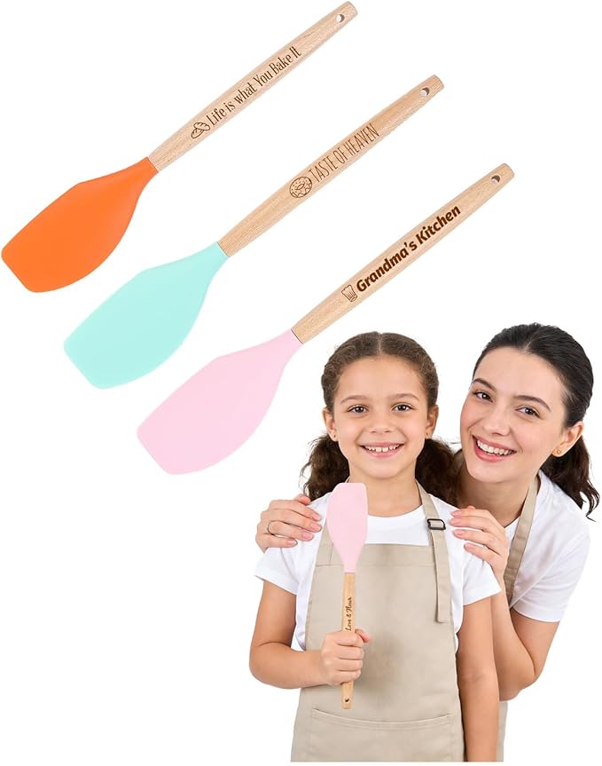 1Pcs Silicone Spatula for Cooking Baking, Personalized kitchen Utensils with Wooden Handle, Non-Stick Heat Resistant Scraper (CUSTOM Name Pattern), Baking Mixing Rubber Tool