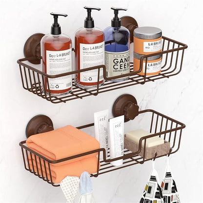 SANNO Suction Cup Shower Caddy Bathroom Caddies Storage Combo Organizer, No Damage Suction Cup,Rustproof Wire Basket for Kitchen & Bathroom, Bronze,pack of 2