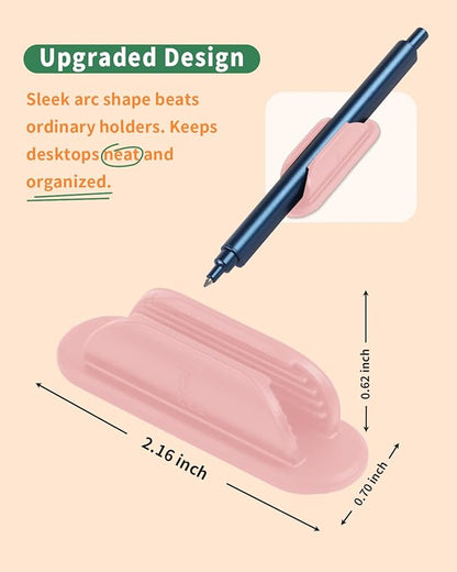 Adhesive Pencil Holders for Desk Set of 10 - Silicone Pen Holder with 15 PCS Adhesive Pads - Flexible Pencil Holder for Office Essentials Accessories and Teacher Supplies, Pink