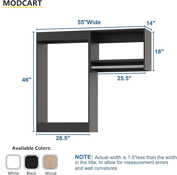 Modular Closet, 55" Wide Organizer with Hanging, Wood Tower Storage for Walk-in Closets, Wall Mounted Wardrobe Kit, Bedroom, Black