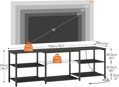 HOOBRO LED TV Stand for 75 Inch TVs with Charging Station, Gaming Entertainment Center with 3-Tier Open Storage, Long 70.1” Media TV Console Table, TV Stand for Living Room, Bedroom, Black BB22UDDS01