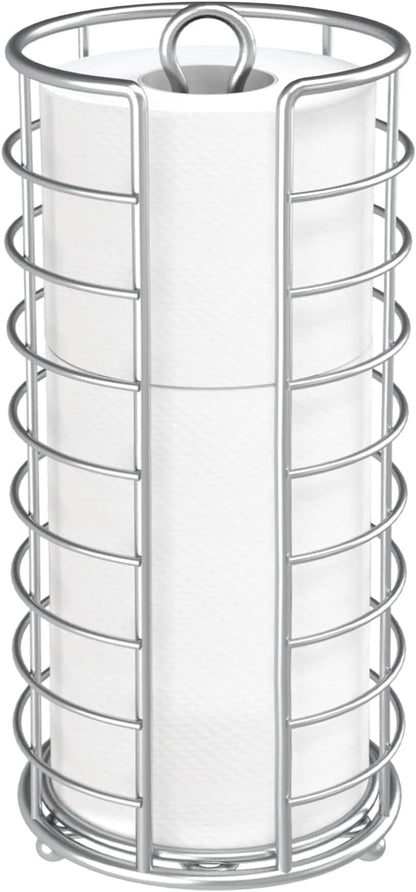 Toilet Paper Holder Stand, Freestanding Bathroom Toilet Paper Organizer, 3 Mega Roll Toilet Paper Holder for Under Sink, Vanity, Cabinet Shelf (Silver)
