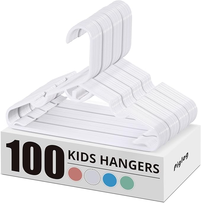 Baby Hangers 100 Pack - White Baby Hangers for Clothes, Non-Slip Toddler Hanger for Clothes Child Infant Newborn, 11.4 Inch Durable Stackable Design Kids Hanger for Space Saving