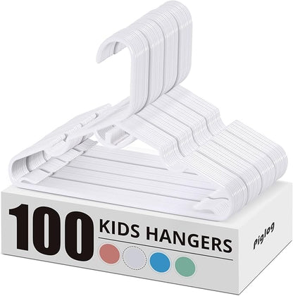 Baby Hangers 100 Pack - White Baby Hangers for Clothes, Non-Slip Toddler Hanger for Clothes Child Infant Newborn, 11.4 Inch Durable Stackable Design Kids Hanger for Space Saving