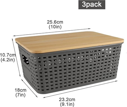 Onion and Potato Storage Bins Set,Potato and Onion Storage Bin for Pantry with Bamboo Lid&Handle,3 Pack Vegetable Storage for Onions,Potatos,Produce,Fruit,Bread,Snack Basket