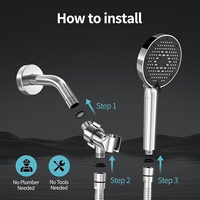 SR SUN RISE NSF Certified Filtered Shower Head with Handheld for Hard Water to Remove Chlorine High Pressure 9-Spray Setting (with Power Wash) Anti-Clog Nozzles (1 Filter, Chrome Silver)