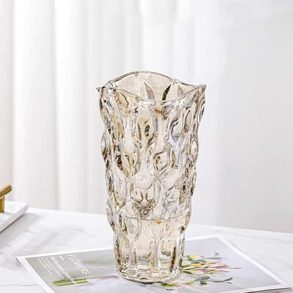 CEMABT 9.5inch 3.4 lb Glass Vases for Flowers Unbreakable Thickened Morden vase for Tables Centerpieces,Colorful,Vintage and Clear Rose Large Flower vases for Bouquet Unique Gifts（Champagne）