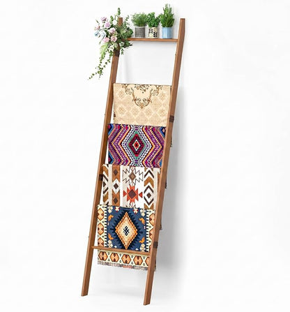 BAMBANG 6-Tier Blanket Ladder for Living Room, Blanket Quilt Ladder Rack Rustic Decorative Towel Holder, Wall Leaning Blanket Ladder Shelf Storage Farmhouse Decor for Bedroom Bathroom, Tea Brown