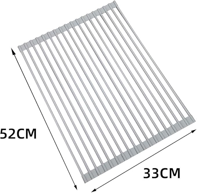 Roll Up Dish Drying Rack Over The Sink.Foldable Kitchen Drainer,Fully Silicone Cover Stainless Steel Bar,Heat-Resistant, Anti-Slip Sink Rack for Kitchen Counter Multipurpose.