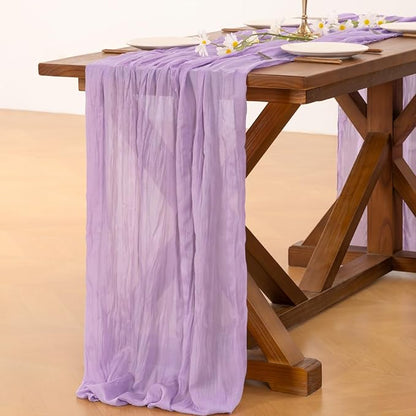 Socomi Lilac Purple Lavender Cheesecloth Table Runner Valentine's Day Boho Rustic Gauze 120 inch 10FT Cheese Cloth Runner for Wedding Party Baby Shower Birthday Home Decor Holiday Decorations