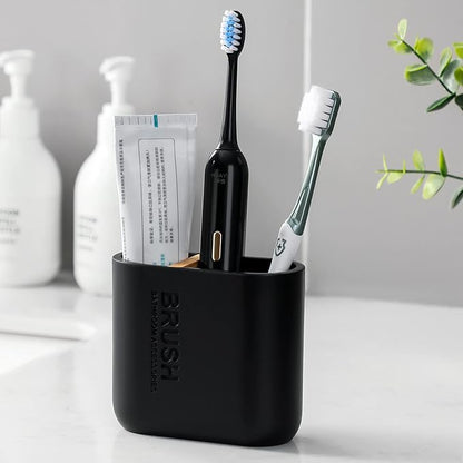 rejomiik Toothbrush Holders Resin Bamboo Tooth Brushing Holder for Bathroom Countertop, Tooth Brush Storage Organizer Stand for Holds Toiletries and Beauty Accessories, Toothpaste, Razor, Matte Black