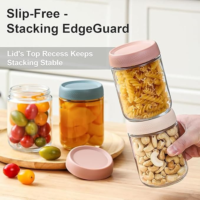 Overnight Oats Containers with Lids, 6 Pack Wide-Mouth Glass Food Storage Jars, 16oz Mason Jar Style Containers Perfect for Yogurt, Oatmeal, Fruit, Snacks and Meal Prep
