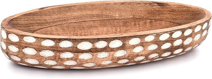 NIRMAN Mango Wood Decorative Bowl for Table Centerpiece Dining Living Room Home Kitchen Décor (14" x 6" x 2.3")