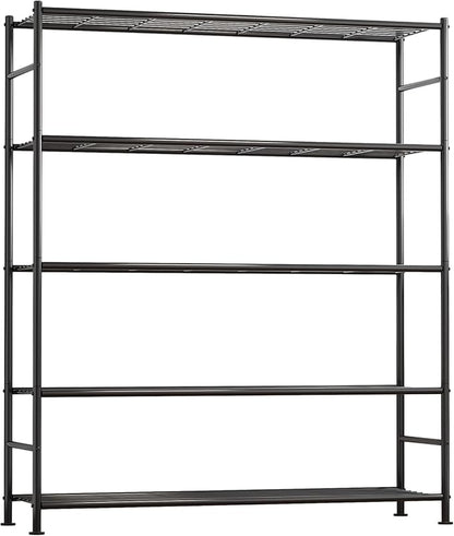 Sakugi Storage Shelves - 5 Tier Shelf Organizer, Heavy Duty Garage Shelving Unit with Leveling Feet, Stable Metal Shelves Organizer for Pantry, Kitchen and Closet, 46.3" W x 12.6" D x 60.3" H, Black