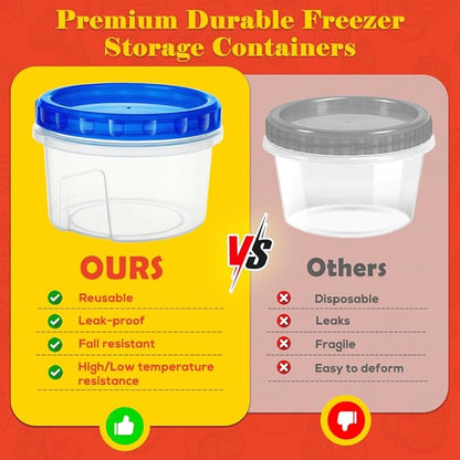 12 Pack 17oz Reusable Freezer Storage Containers with Twist Top Lids Airtight, Leakproof Plastic Food Storage Containers for Meal Prep Leftover Fruit Salad, Small Soup Container Microwave Freezer Safe