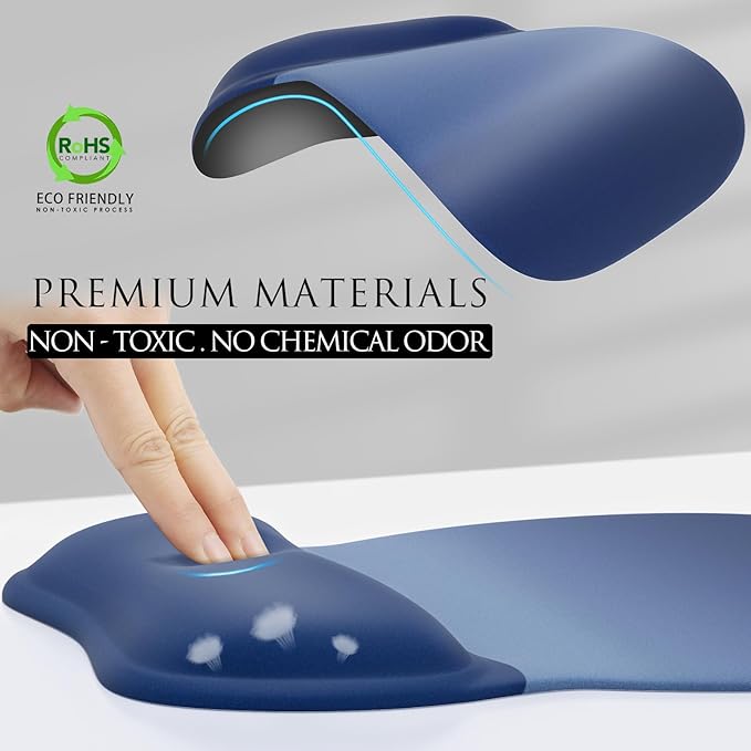 MROCO Ergonomic Mouse Pad with Gel Wrist Rest, 9.4 x 8.1 in, Blue Gradient | Ergonomic Shape Design, Multiple Pattern Options, Gel Wrist Comfort, Smooth Lycra Surface, Non-Slip PU Base