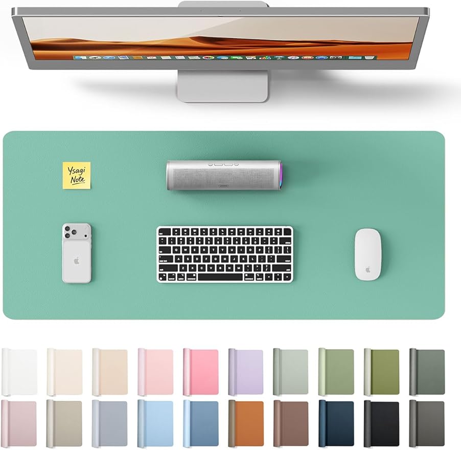 YSAGi Leather Desk Protector, Office Mat, Large Mouse Mat, Non-Slip PU Leather Blotter, Laptop Desk Pad, Waterproof Writing Pad for Office and Home (Green-Blue, 23.6" x 13.8")