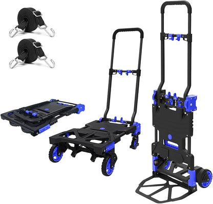 Oyoest Folding Hand Truck Heavy Duty 330LB Load Carrying,Convertible Dolly Cart with Retractable Handle and 4 Rubber Wheels,Portable Hand Truck Foldable for Luggage/Personal/Travel/Mobile/Office Use.