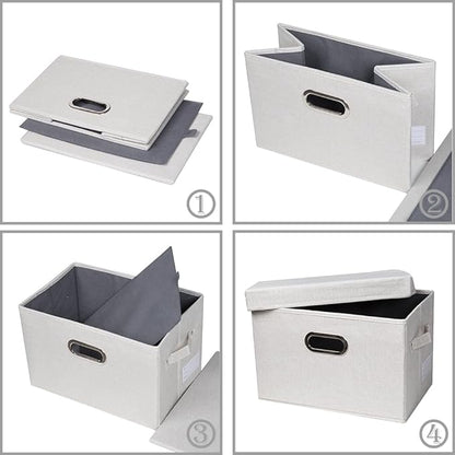 PRANDOM Large Collapsible Storage Containers with Lids [5-Pack] Fabric Foldable Storage Bins Boxes Organizer Baskets Cube with Cover for Home Bedroom Closet Office Beige(17.3x11.8x11.8)