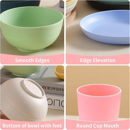 Wheat Straw Dinnerware Sets for 4,Unbreakable Tableware Set Wheat Straw Plates Bowls Cup Sets Kitchen Dishes 16pcs College Dorm Room Essentials Cutlery Set Microwave Dishwasher Safe Camping Picnic