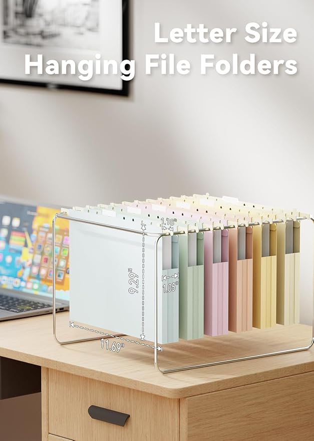 Ansook Hanging File Folders Letter Size Extra Capacity,Heavy Duty 1" Expandable Letter File Folders Hanging with Tabs,12 Pack Plastic File Cabinet Folders for File Frame/Box,Hanging File Organizer