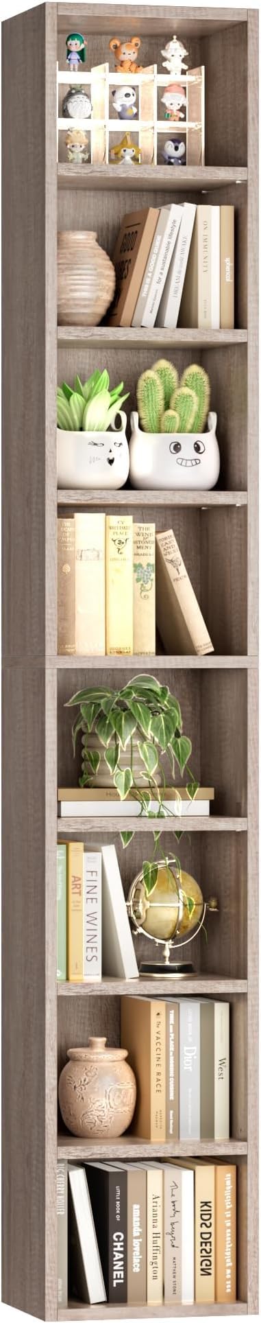 FOTOSOK 8-Tier Media Tower Rack, 11.6 X 9.3 X 70.9 Inches CD DVD Slim Storage Cabinet with Adjustable Shelves, Tall Narrow Bookcase Display Bookshelf for Home Office, Oak