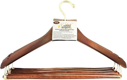 Quality Hangers Wooden Hangers Beautiful Sturdy Suit Curved Hangers Great for Travelers Heavy Duty Coat Hanger with Locking Bar Gold Hooks (5 Pack)