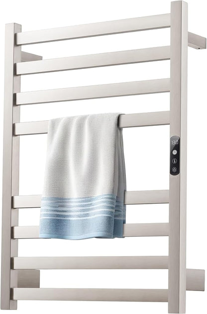 Towel Warmer Brushed Heated Towel Rack for Bathroom Wall Mounted Electric Towel Dryer Rack with Temperature Control and 24 Timer Plug-in/Hardwired