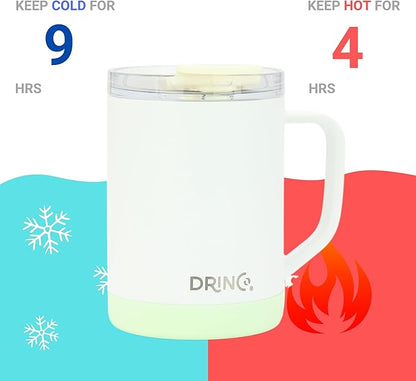 Drinco 16 oz Coffee Mug, Vacuum Insulated Camping Mug with Lid, Double Wall Stainless Steel Travel Mug Insulated Tumblers Coffee Mugs Coffee Cups Tea Cup (16oz Artic White)