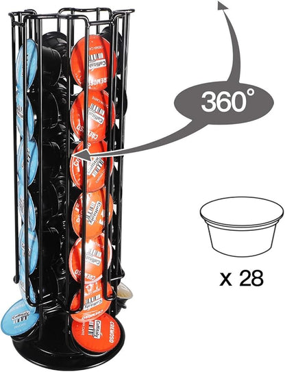 Coffee Pod Holder Carousel Compatible For Starbucks Verismo,Lavazza Blue, CBTL,K-fee,Tchibo Cafissimo,Caffitaly systems,Coffee Pods Storage Organizer Stand Holds up to 28 Capsule Pods