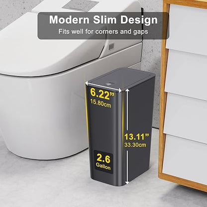 N. NETDOT 3 Pack 10L / 2.6 Gallon Small Trash Can with Lid,Bathroom Garbage Can with Pop-Up Lid,Waste Basket for Bathroom,Kitchen,Bedroom,Powder Room,Office,College (Black-Grey-Off White)