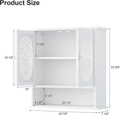 Medicine Cabinet for Bathroom,2 Acrylic Doors White Oval Bathroom Wall Cabinet,Over Toilet Storage Cabinet for Laundry Room/Kitchen/Living Room,Surface Mount Medicine Cabinets 23x24