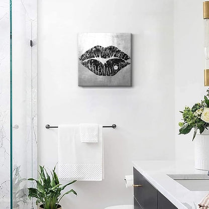 7CANVAS Black and Grey Wall Art Decor Woman Sexy Lips Painting Prints on Canvas Framed Artwork for Home Bedroom Bathroom Salon Decor Framed 12x12Inch