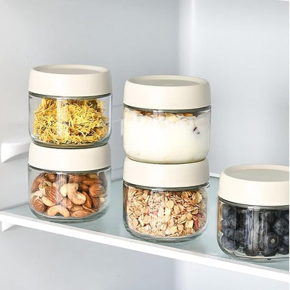 Glass Jar with Scew Lid, Overnight Oats Jars, Condiment Salad Dressing Sauce Meal Prep Containers, 10oz Wide Mouth Food Jars for Baby Food Snacks Sugar Spice, Glass Food Storage Containers Airtight
