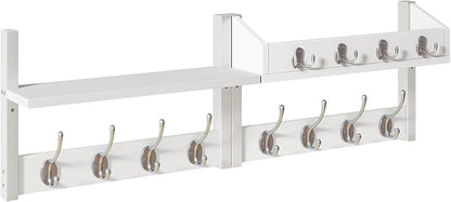 YMYNY 31.5" Coat Rack Wall Mount with Shelf, 4 in 1 Key and Coat Hanger with 12 Metal Hooks, Wall Shelf with Hooks & Mail Holder for Living Room, Bedroom, White, HWS007W-2