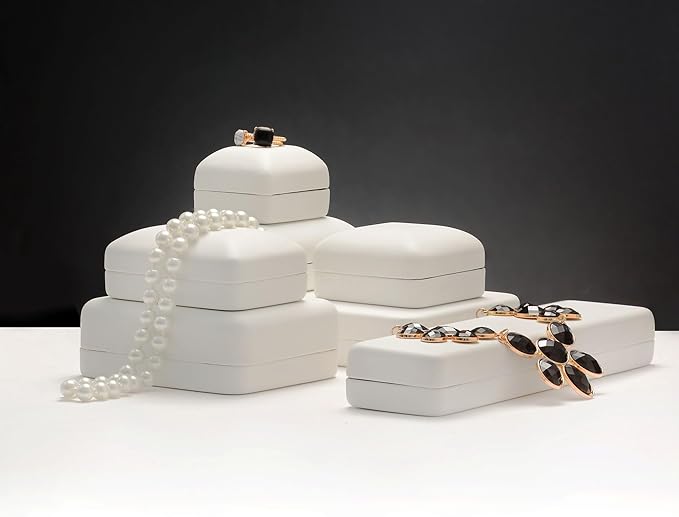 Earring Box White PU Leatherette – Elegant Jewelry Gift Case for Stud Earrings – Wedding, Birthday, Anniversary, Graduation