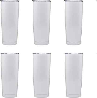 DISCOUNT PROMOS Pipette Stainless Steel Coffee Tumblers 20 oz. Set of 6, Bulk Pack - Double Wall, Perfect for Coffee, Hot Cocoa, Other Hot & Cold Beverages - White