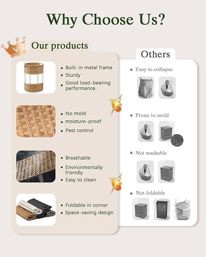 SETVSON 34.3 Gal (130 L) Large Laundry Hamper Laundry Basket Round Handwoven Wicker Laundry Baskets Rattan Laundry Basket with Removable Bag Handles 2 Mesh Bags for Living Room Bedroom Brown (No Lid)